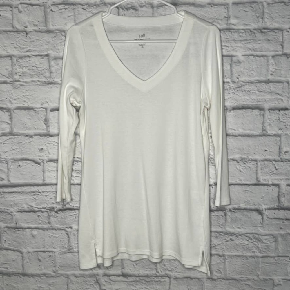 NWT J. Jill White Pima 3/4 Sleeve V-Neck Top S Tall